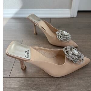 Jeffrey‎ Campbell x REVOLVE Viviana Mules Satin Creme Rhinestones 7 Kitten Heel